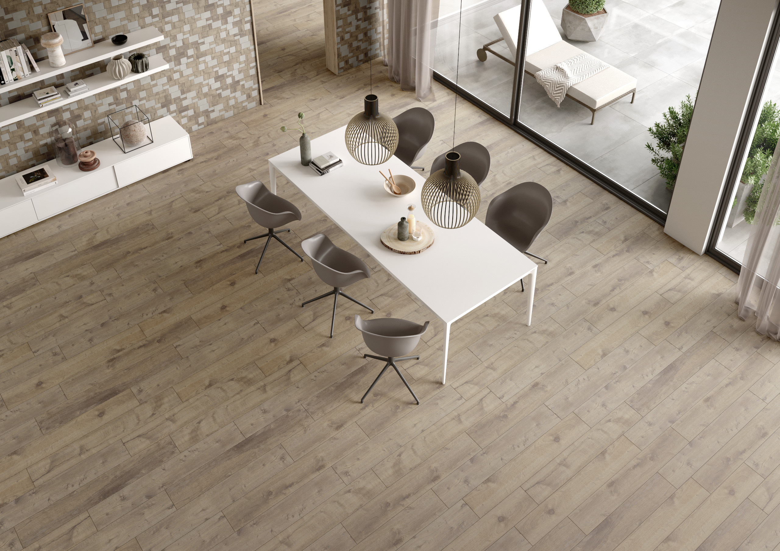 CHALET Y66575001 cognac 20x120 Feinsteinzeug, Y66577001 multicongnac 39x47 Mosaik